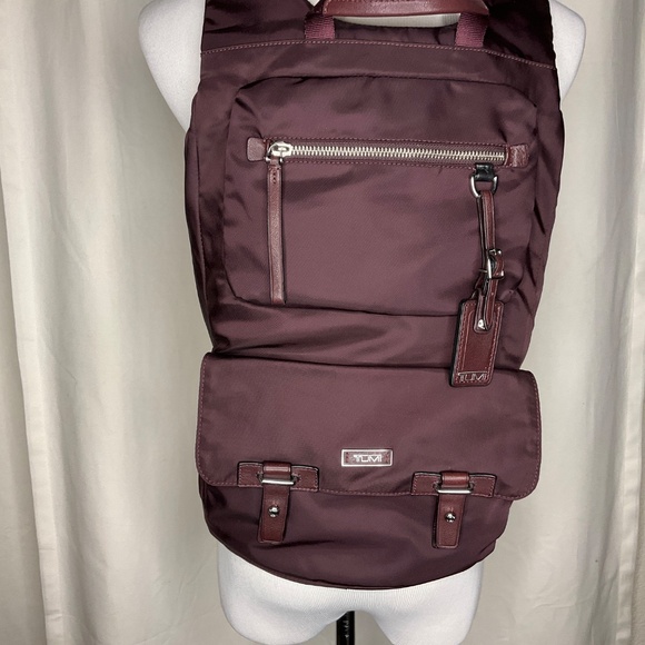 TUMI Voyageur Backpack Burgundy Nylon Leather Trim Travel Work Laptop Bag main image 4